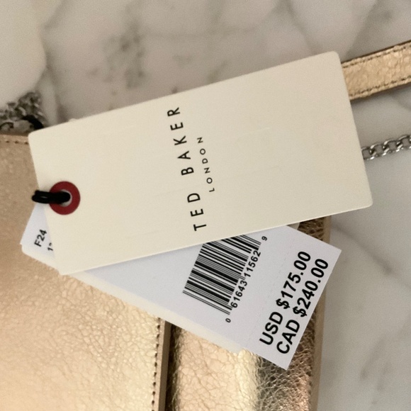 Ted Baker NWT mixed media, metallic gold,quality genuine leather crossbody party - Picture 6 of 12
